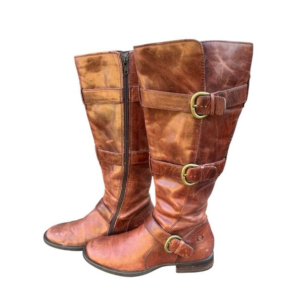 Born B.O.C. Tall Brown Leather Riding Boots Zip Side Women’s 6.5 Buckle - Picture 4 of 5